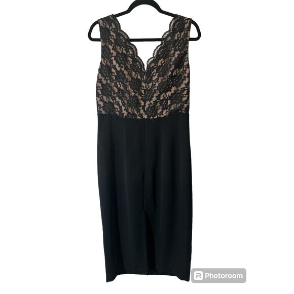 Maggy London Black Nude Lace Scalloped Sleeveless Tank Dress 10 Formal Wedding - Picture 5 of 8